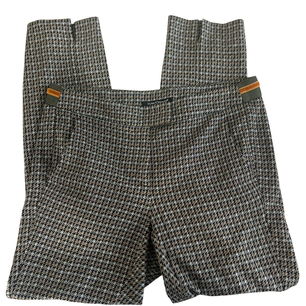 Luisa Cerano Trousers Womens Black Brown Houndstooth Knit Stretch luxury